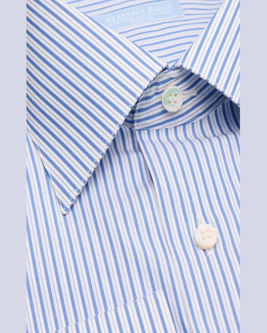 Stefano Ricci Blue Egyptian Cotton Multi-stripe Dress Shirt for men