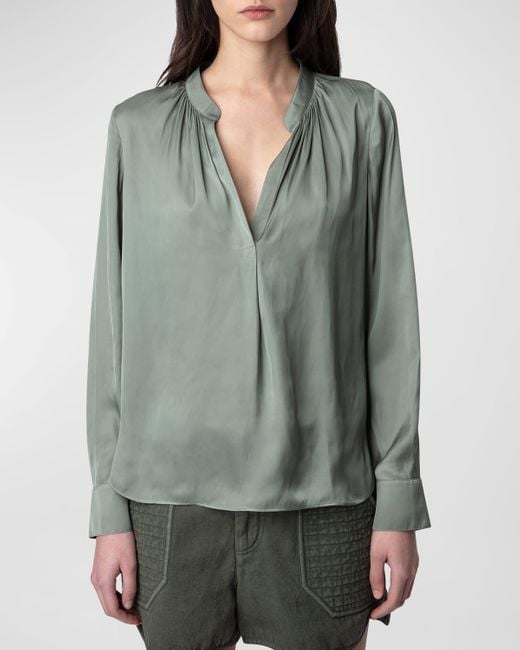 Zadig & Voltaire Green Tink Satin Tunic Top