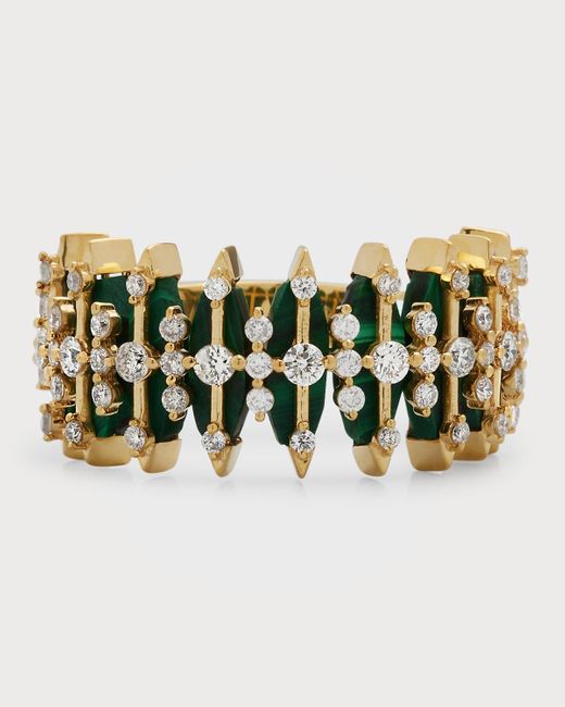 Kastel Jewelry Multicolor Gratiana 18k Malachite And Diamond Band Ring, Size 7