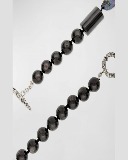 Stephen Dweck White Black Agate, Baroque Pearl And Black Spinel Necklace In Sterling Silver