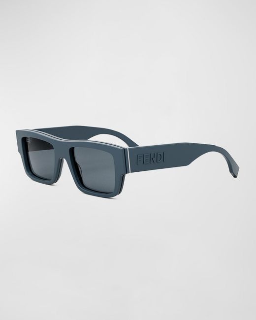 Fendi Blue Signature Rectangle Logo Sunglasses for men