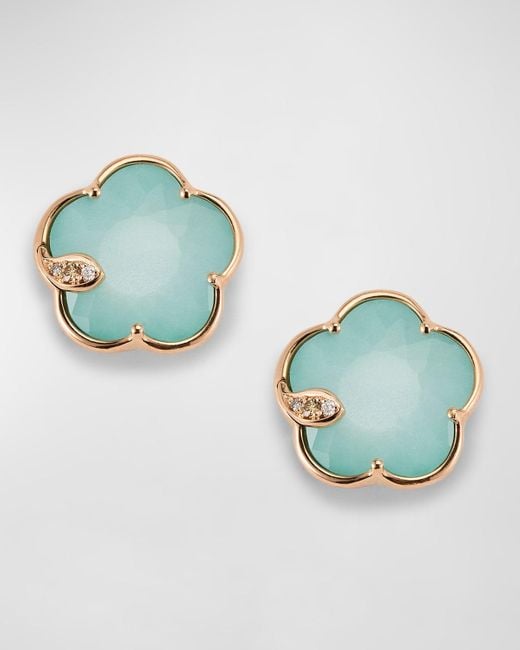 Pasquale Bruni Blue 18K Rose And Moonstone Earrings With Diamonds