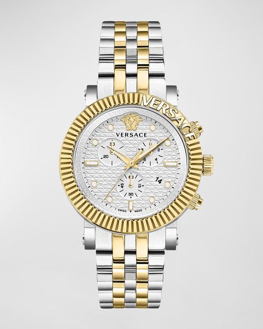 Versace Metallic V-Chrono Classic Two-Tone Bracelet Watch, 45Mm for men