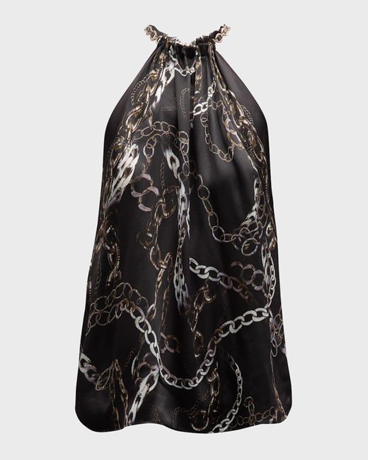 L'Agence Black Tillie Chain-neck Scarf Top