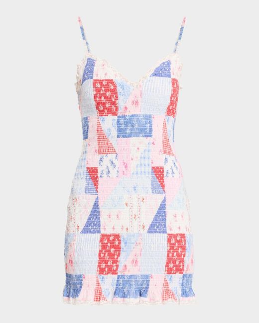 LoveShackFancy White Solier Patchwork Floral Mini Dress