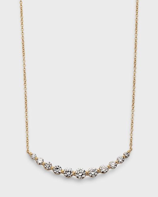 Neiman Marcus White 18k Yellow Gold 11 Round Diamond Smiley Bar Necklace