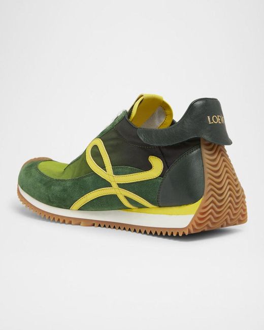 Loewe Green Flow Runner Suede And Leather Sneakers