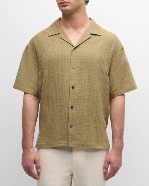 FRAME Green Textured Cotton Camp Shirt for men