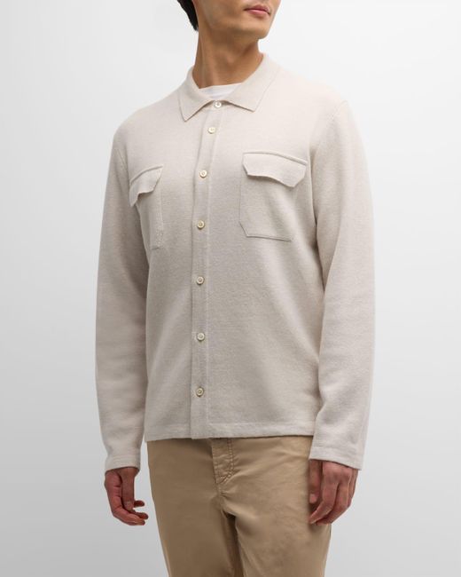 FIORONI CASHMERE Gray Cashmere-Linen Shirt Jacket for men