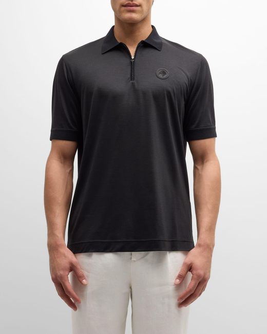 Stefano Ricci Black Wool Knit Quarter-Zip Polo Shirt for men