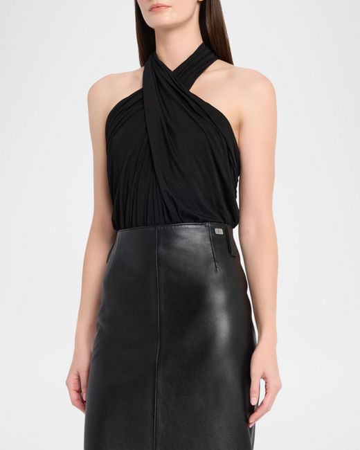 Balmain Black Crossover Halter Bodysuit