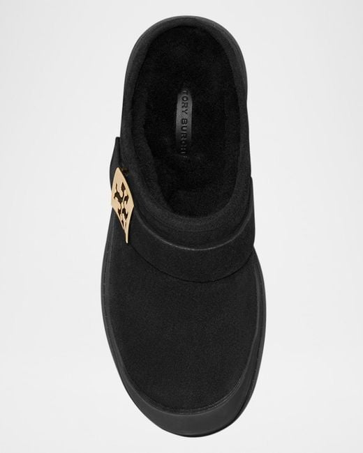 Tory Burch Black Mellow Shearling Platform Mules