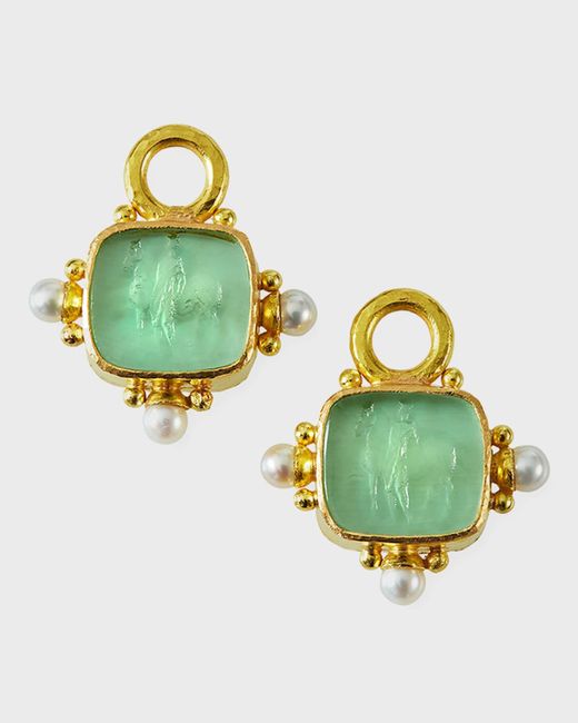 Elizabeth Locke Green 19k Venetian Glass And Pearl Earring Pendants