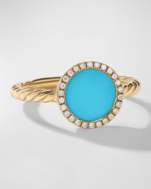 David Yurman Blue Dy Elements Ring With Turquoise And Diamonds In 18k Gold, 11mm, Size 7