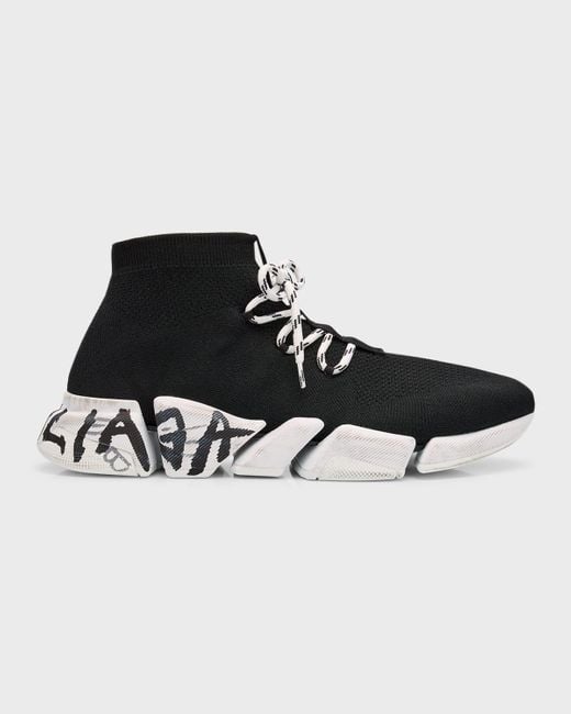 Balenciaga Black Speed 2.0 Lace-up Graffiti Recycled Knit Sneakers for men