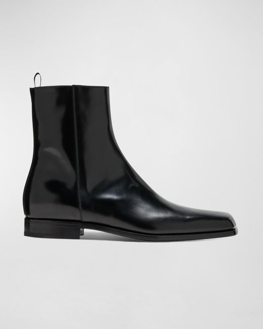 Prada Black Jokoto Leather Zip Ankle Boots for men