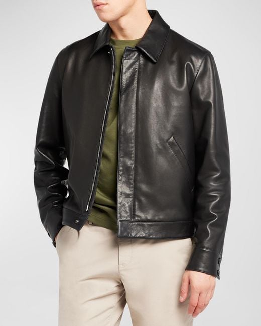 Loro Piana Black Yabu Grained Calf Leather Jacket for men