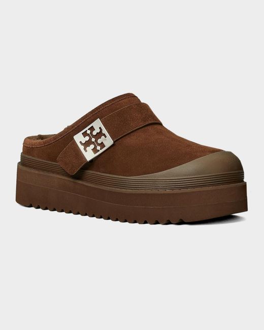 Tory Burch Brown Mellow Shearling Platform Mules