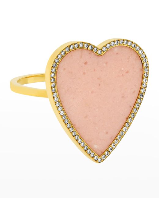Jennifer Meyer Pink Opal Inlay Heart Ring With Diamonds