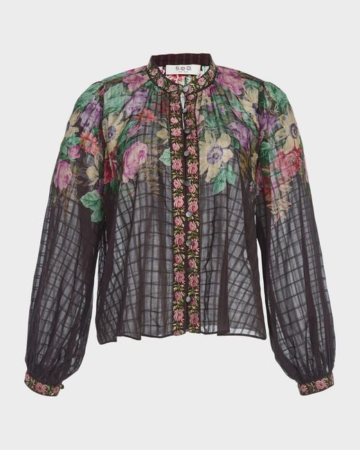 Sea Gray Viktoria Floral-Print Blouse