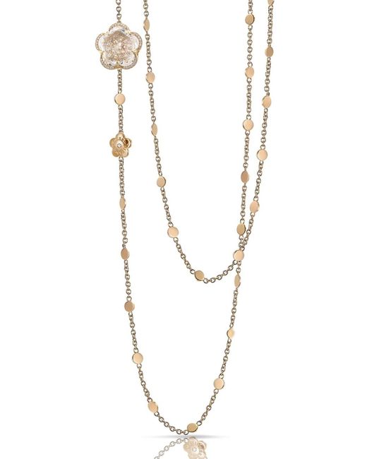 Pasquale Bruni White 18k Rose Gold Rock Crystal Flower Necklace With Diamonds, 40"l