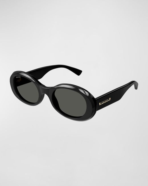 Gucci Black Logo Acetate Oval Sunglasses