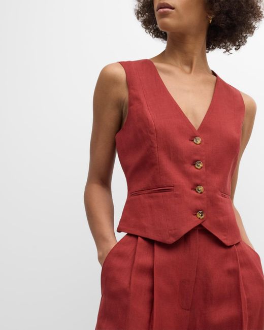 Argent Red Button-Down Twill Waistcoat