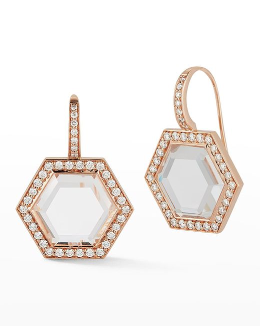 Walters Faith Metallic Bell Rose Gold Rock Crystal Hexagonal Wire Earrings With Diamond Border
