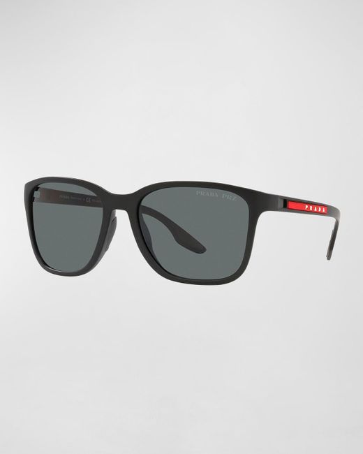 Prada Sport Black Polarized Rectangle Logo Sunglasses for men