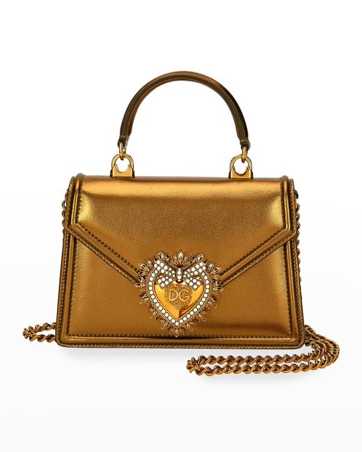 Dolce & Gabbana Brown Devotion Mini Metallic Leather Top-handle Bag