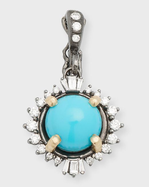 Dominique Cohen Blue 18k Black And Yellow Gold Sleeping Beauty Turquoise And Diamond Pendant