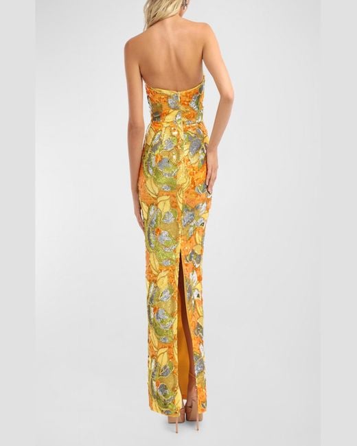 HELSI Metallic Serena Strapless Floral Sequin Column Gown