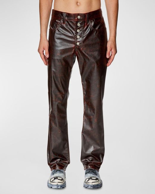 DIESEL Brown P-revol Coated Pants With Button Fly for men