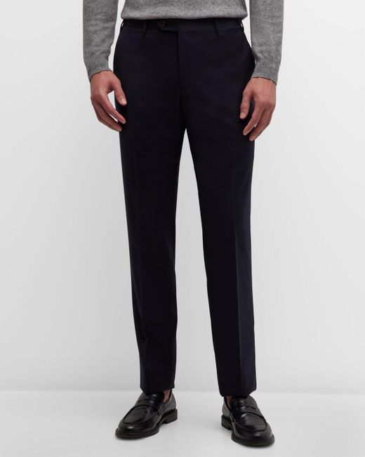Corneliani Blue Flat-Front Wool Trousers for men