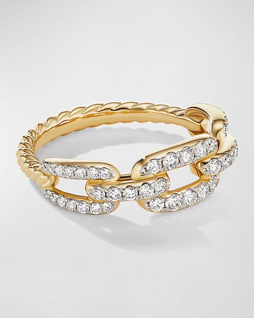 David Yurman Metallic Stax Chain Link Ring With Diamonds In 18k Gold, 7mm, Size 7
