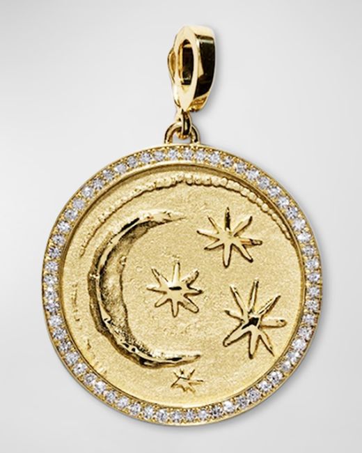 Azlee Metallic Cosmic Diamond Pavé Coin Pendant