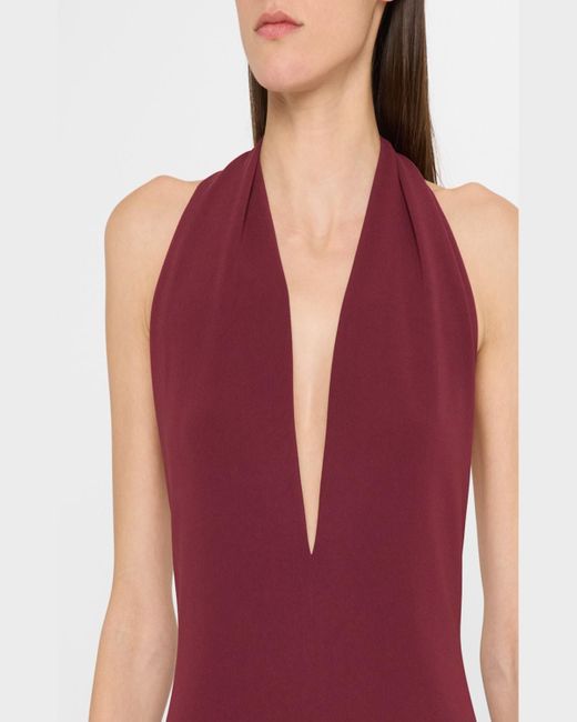 Proenza Schouler Red Plunging Halter Twisted Matte Viscose Maxi Dress