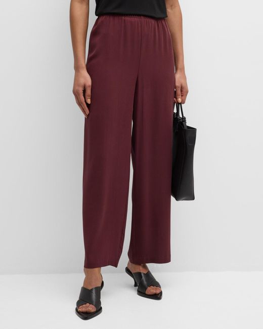Eileen Fisher Red Cropped Straight-Leg Silk Pants