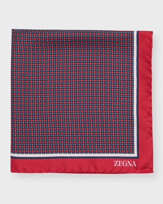 Zegna Red Pinpoint Quadri Colorati Silk Pocket Square for men