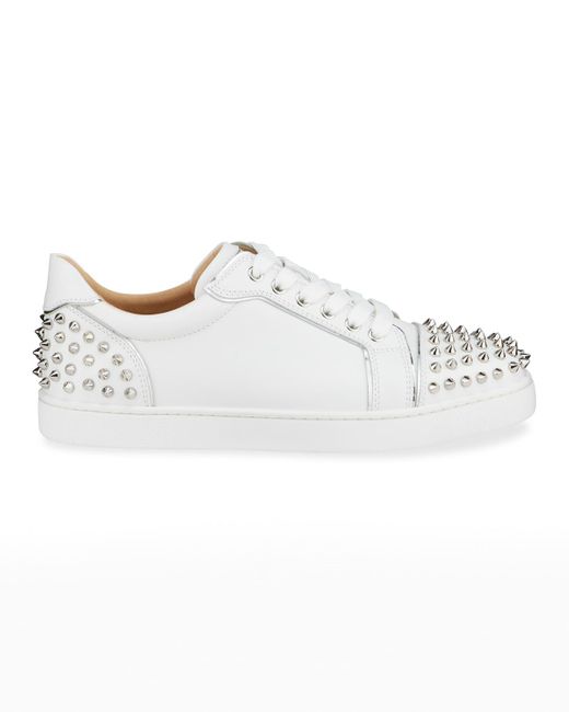 Christian Louboutin White Viera 2 Spikes Leather Low-Top Sneakers