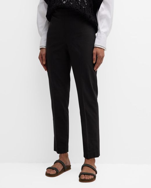 Brunello Cucinelli Black Cotton Straight-leg Pants With Monili Detail