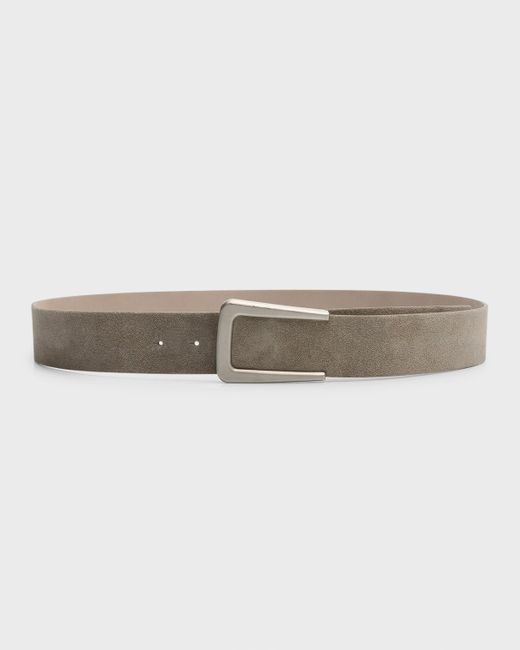 Brunello Cucinelli Gray Suede Belt With Substantial Buckle