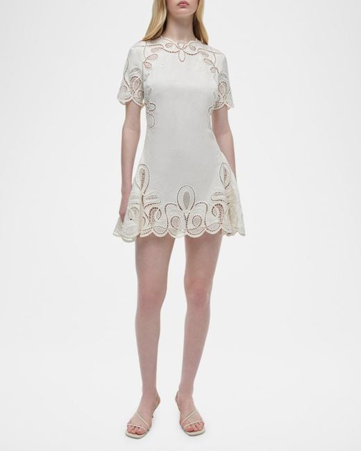 Jonathan Simkhai White Morrigan Embroidered Short-Sleeve Mini Dress