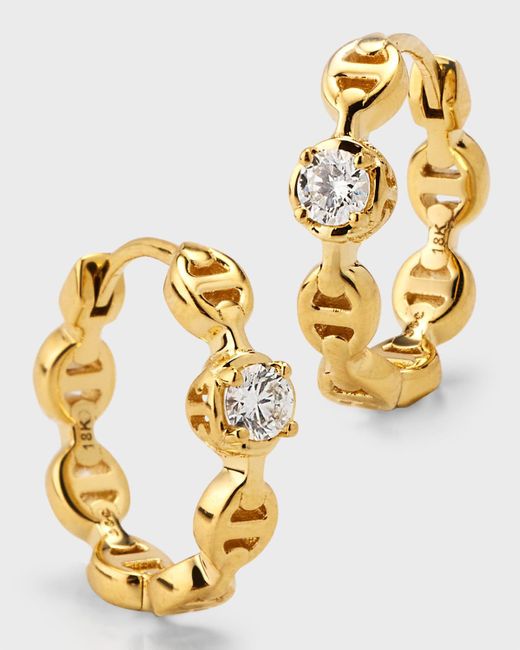 Hoorsenbuhs Metallic 18k Yellow Gold 12mm Tri-link Diamond Huggie Earrings