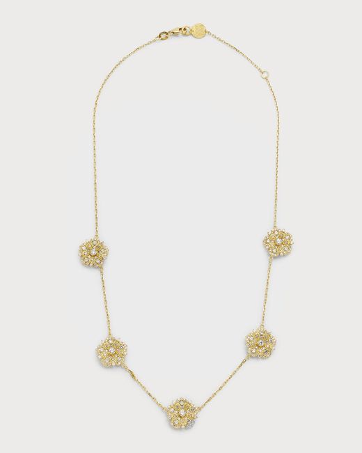 Tanya Farah White 18k Yellow Gold Diamond 5-flower Station Necklace