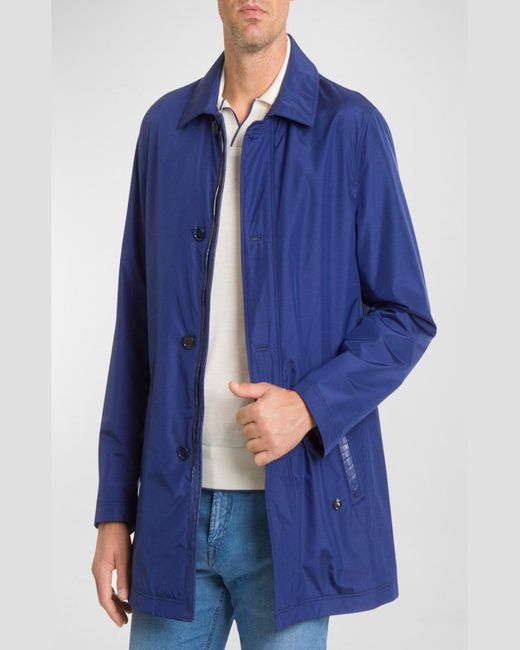 Stefano Ricci Blue Solid Silk Jacket W/ Crocodile Detail for men