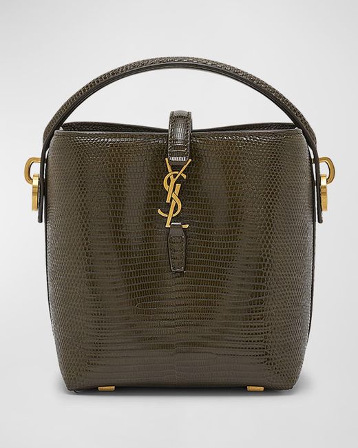 Saint Laurent Le 37 Mini Ysl Lizard Bucket Bag in Green Lyst