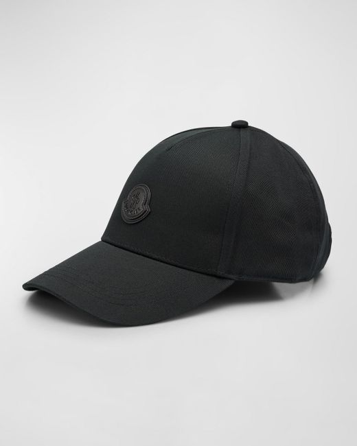 Moncler Black Gabardine Leather-Patch Baseball Cap for men