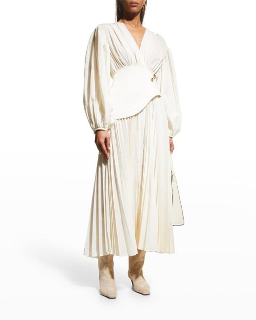 Acler Natural Brooke Pleated Wrap Belt Maxi Dress