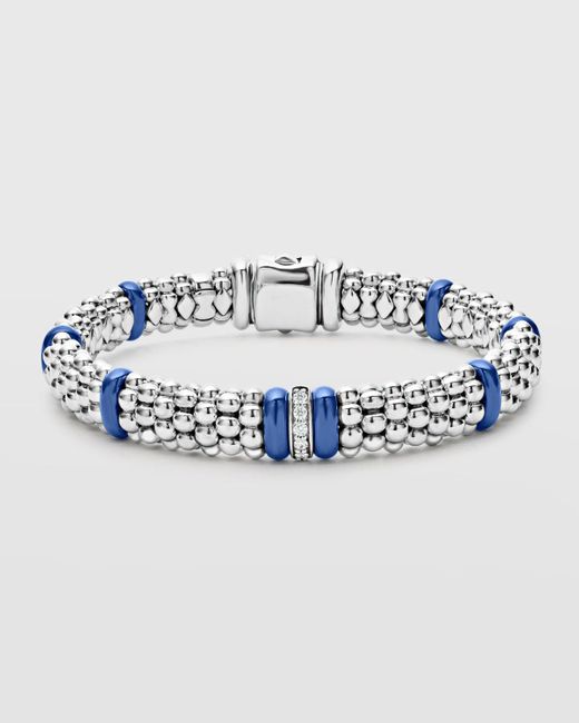 Lagos Blue Caviar Ultramarine Ceramic 1-diamond Link Smooth 9mm Rope Bracelet